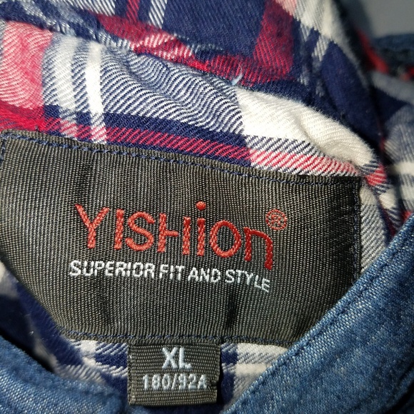 Yishion mens plaid shirt size XL blue denim bottom - Picture 7 of 8